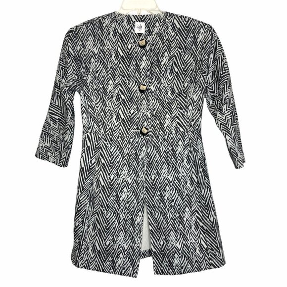 NEW CAbi Style #3034 zig zag ponte knit jacket charcoal gray & white - Size XS - Picture 2 of 7